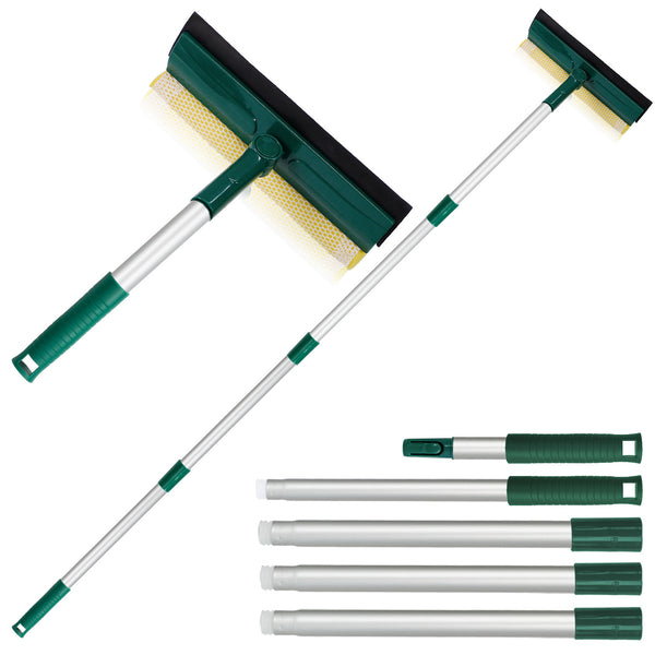 BURFERLY Squeegee for Window Cleaning with 60" Long Handle,2 in 1 Window Cleaner Sponge and Dual Side Blade Rubber,Window Squeegee Cleaning Tool with Long Handle for Gas Station, Glass, Shower, Windshield