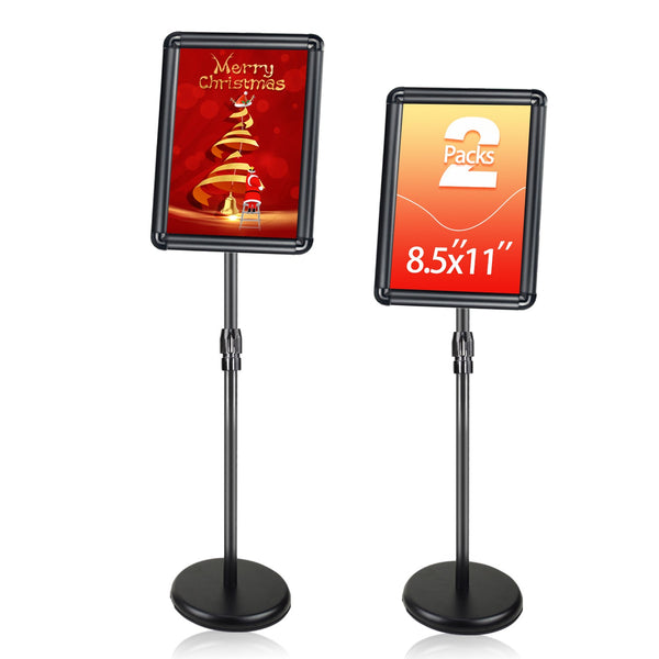 Adjustable Heavy Duty Pedestal Sign Holder Floor Stand, Sign Stand Poster Stand, Standing Floor, 8.5 x 11 inch, Vertical & Horizontal View, Outdoor Indoor Standing Display Sign Holders Aluminum Black