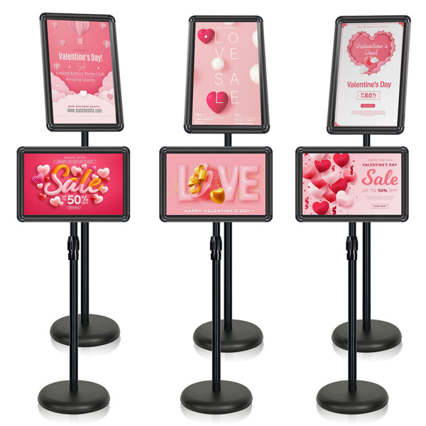 AceShow Adjustable Sign Holder Floor Stand 11x17 inches Iron Pedestal Sign Stand, Vertical and Horizontal View Sign Displayed, Round Corner sign holder for Church School Parties, Black, Round (6 Pack)