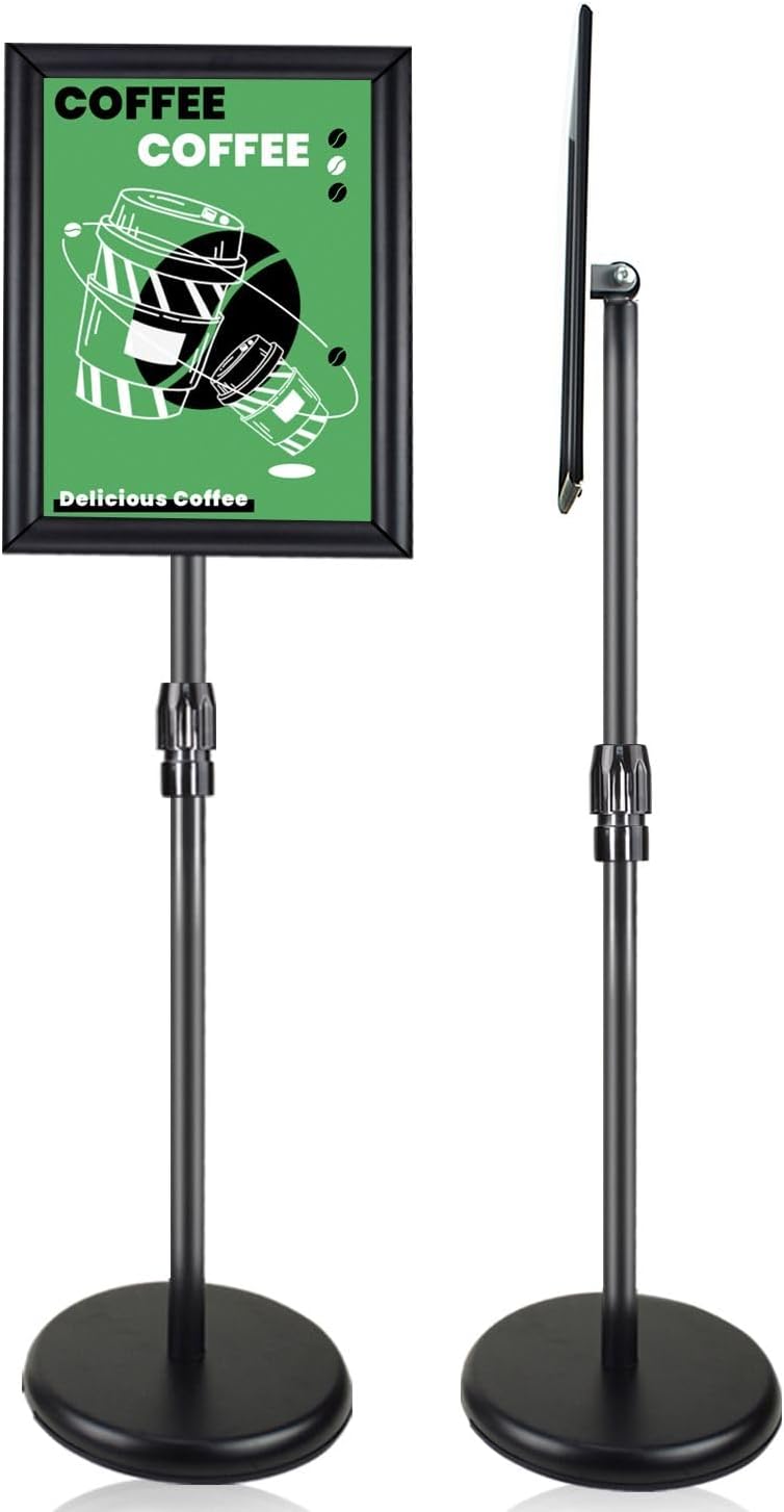 AceShow Sign stand for display, 8.5 x 11 Sign holder floor stand, Adjustable poster sign stand with heavy duty pedestal for vertical & horizontal view, Sign holder for signs, posters(Square)