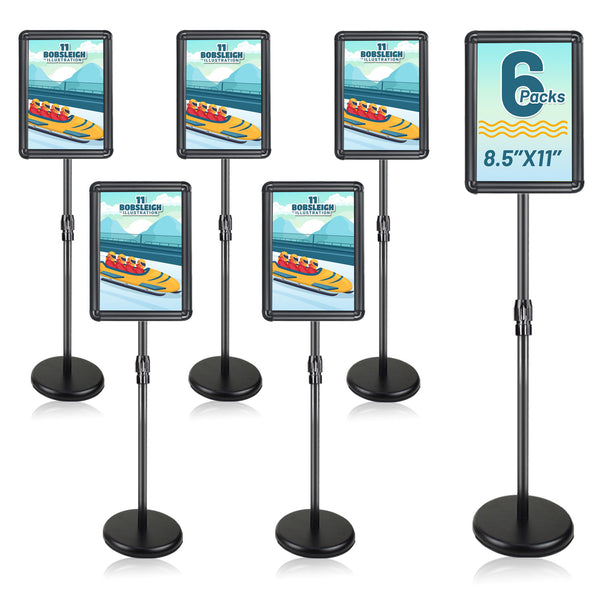 BURFERLY Sign Stands for Display, Adjustable Sign Holder, 8.5 x 11 Inches Snap Open Sign Frame, Vertical & Horizontal View Displayed（6 Pack）