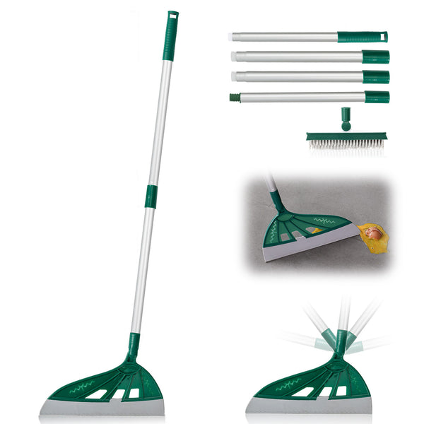 UNCLE ROCK Magic Broom with V-Shape Brush, 2 in 1 Squeegee Broom for Floor Cleaning, 60” Long Handle Silicone Broom Sets to Clean pet Hair, Ketchup, Glass Shards (Field Green)