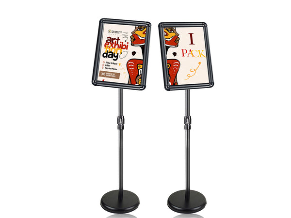 AceShow Sign stand for display, 8.5 x 11 Sign holder floor stand, Adjustable poster sign stand with heavy duty pedestal for vertical & horizontal view, Sign holder for signs, posters（Round）