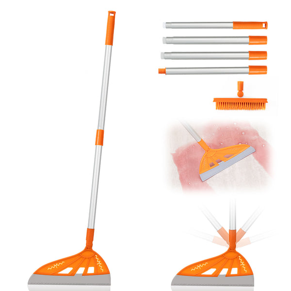 UNCLE ROCK Magic Broom with V-Shape Brush, 2 in 1 Squeegee Broom for Floor Cleaning, 60” Long Handle Silicone Broom Sets to Clean pet Hair, Ketchup, Glass Shards (Orange)