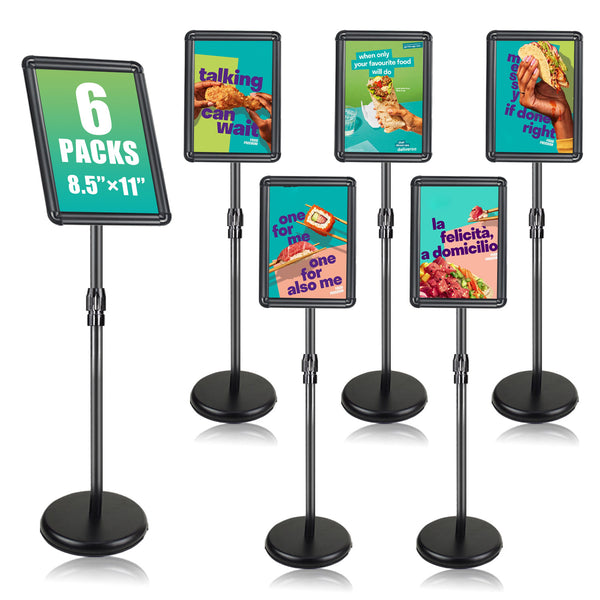 HOLDSIGN Sign Holder Floor Stand - 8.5 X 11 Inches Sign Stands for Display, Adjustable Sign Holder Stand, Vertical and Horizontal View, Pedestal Poster Sign Stand for Store, Business Show, Wedding（6 Pack）